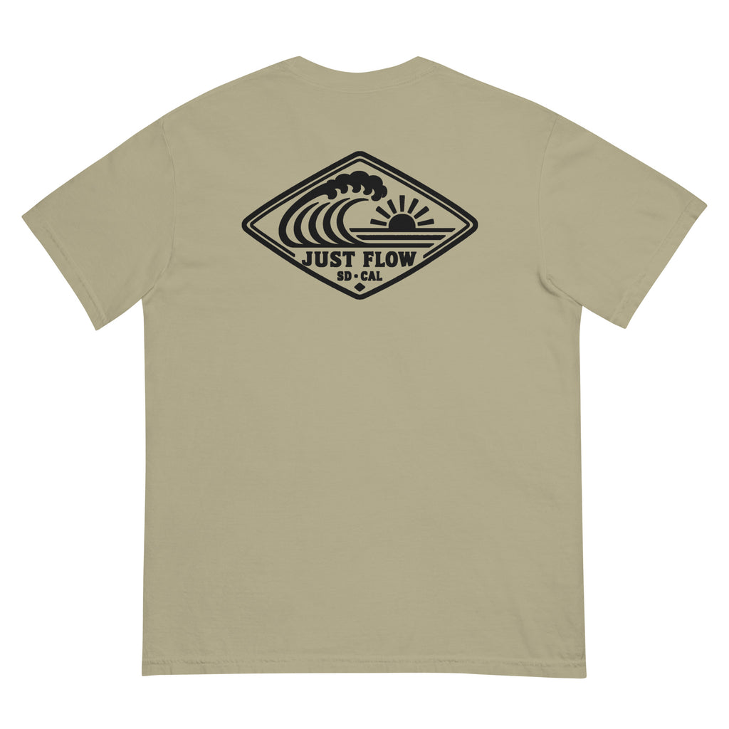 Horizontal Wave Diamond heavyweight tee in Khaki with the black mark, back graphic