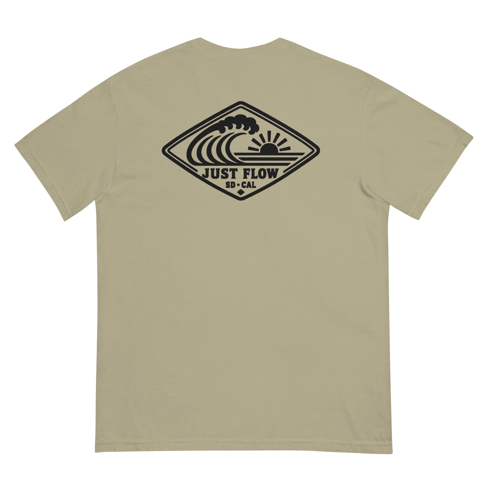 Horizontal Wave Diamond heavyweight tee in Khaki with the black mark, back graphic