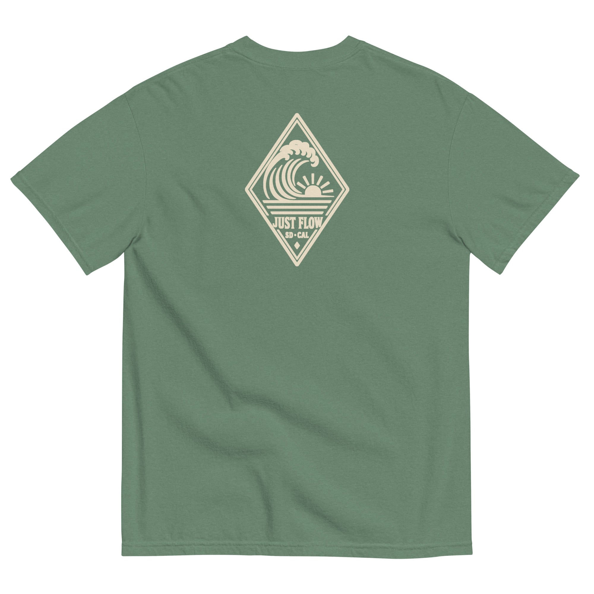 Vertical Wave Diamond DTF Heavyweight Tee in Light Green, back graphic