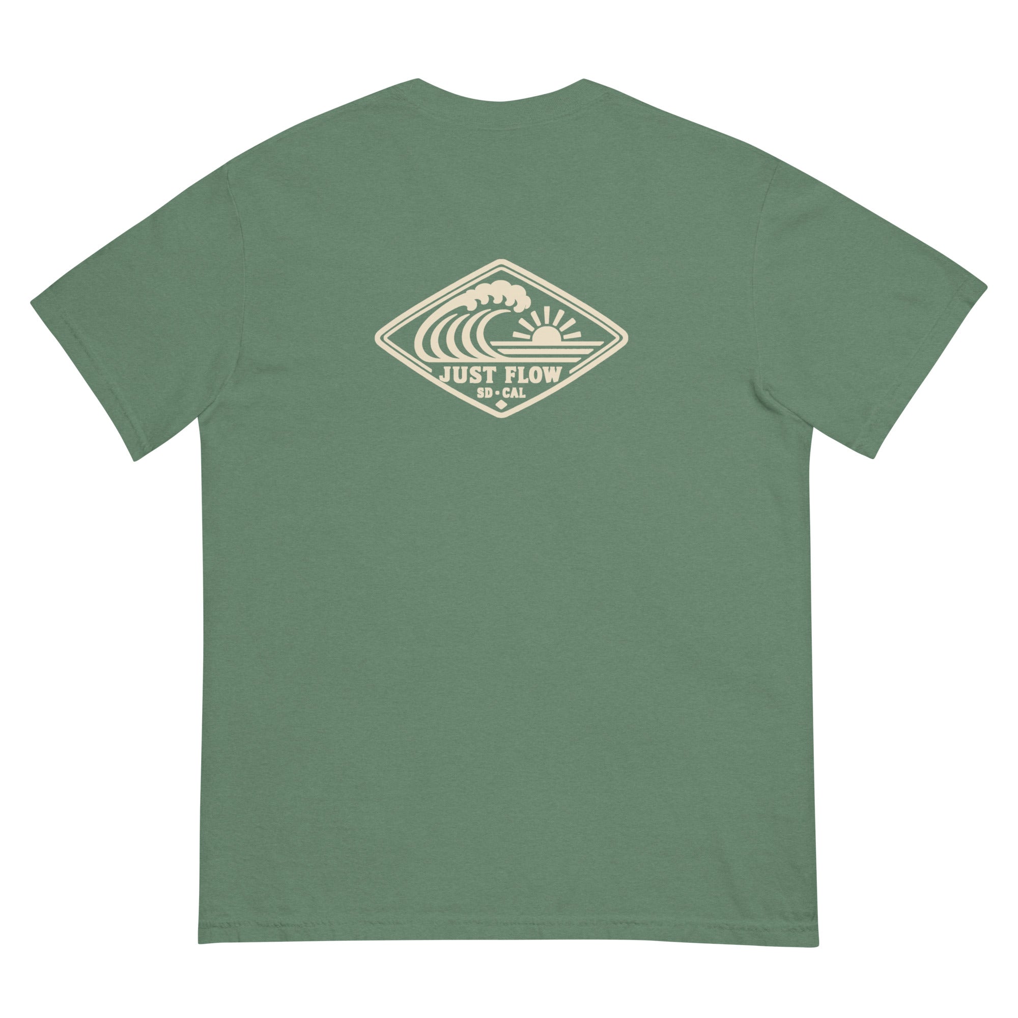Horizontal Wave Diamond DTF Heavyweight Tee in Light Green, back graphic