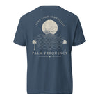 Palm Frequency Heavyweight Tee — washed Midnight, back, Palm Frequency moon and palms print