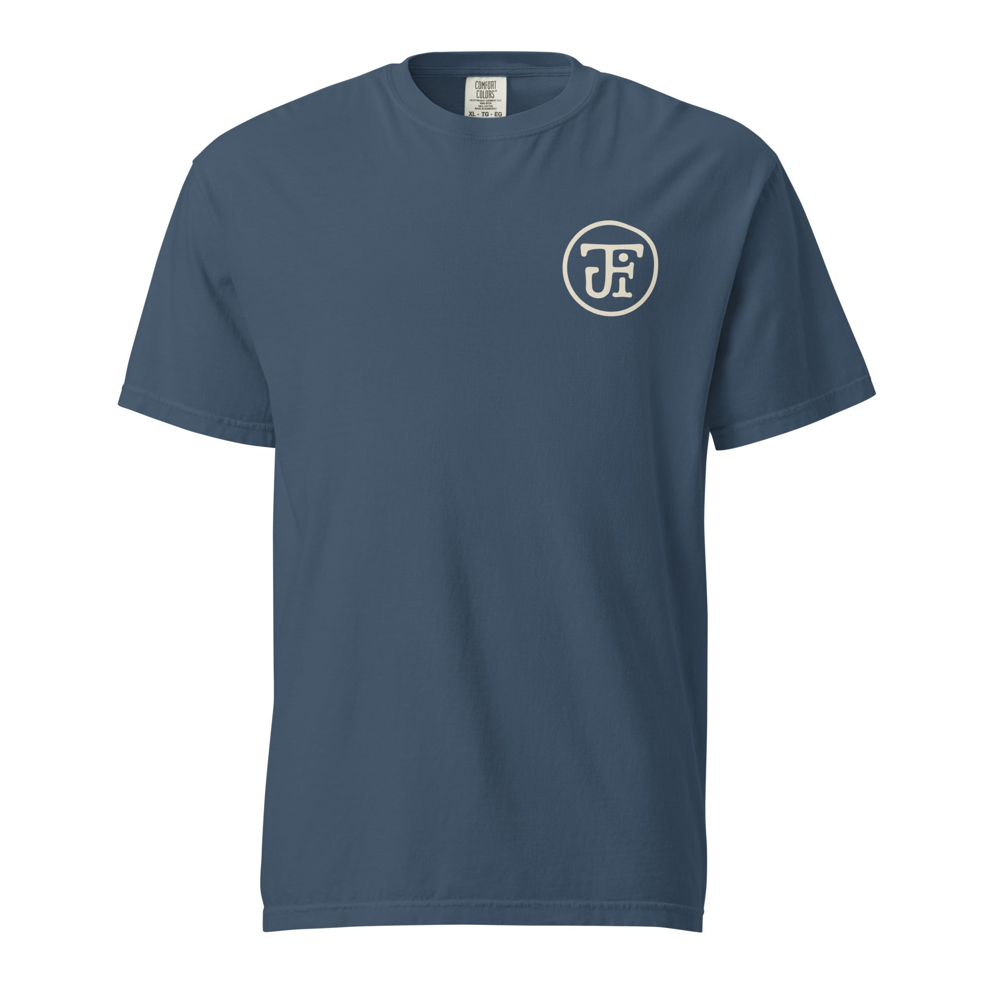 After Dark Heavyweight Tee — washed Midnight, front, JFI monogram at left chest