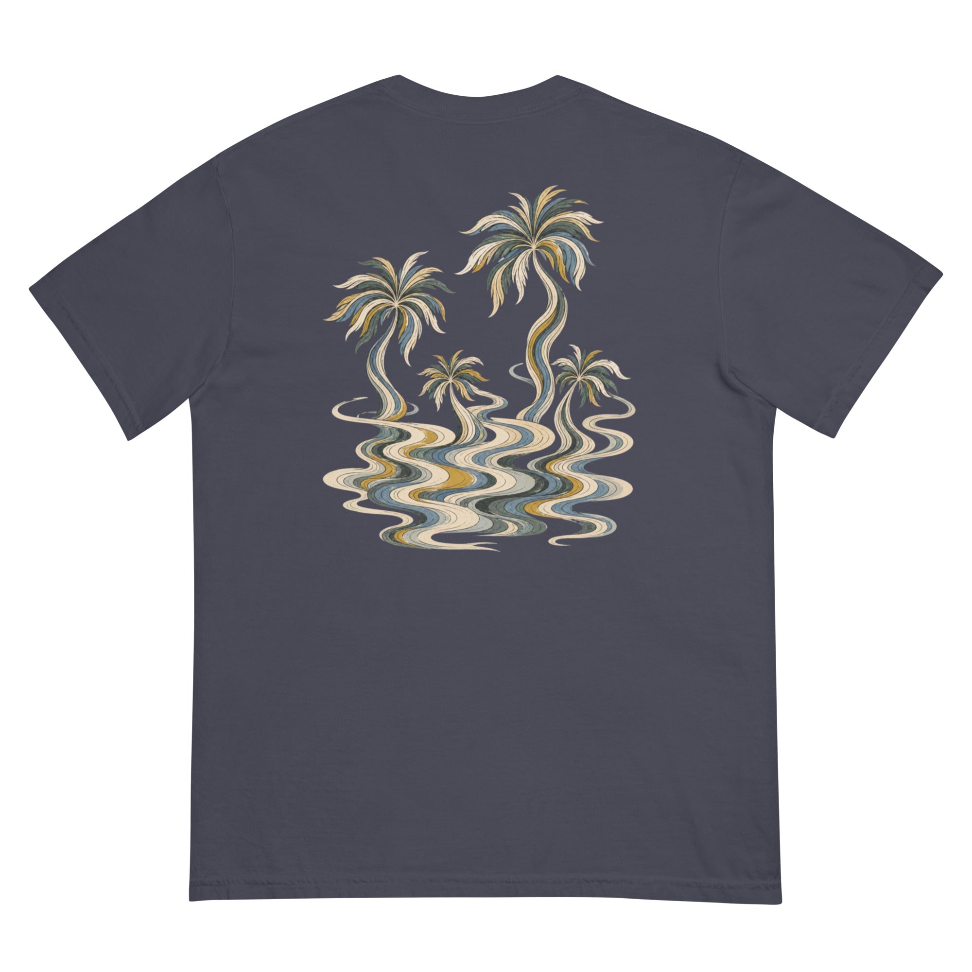 Palm Smoke II Heavyweight Tee in Navy, back print