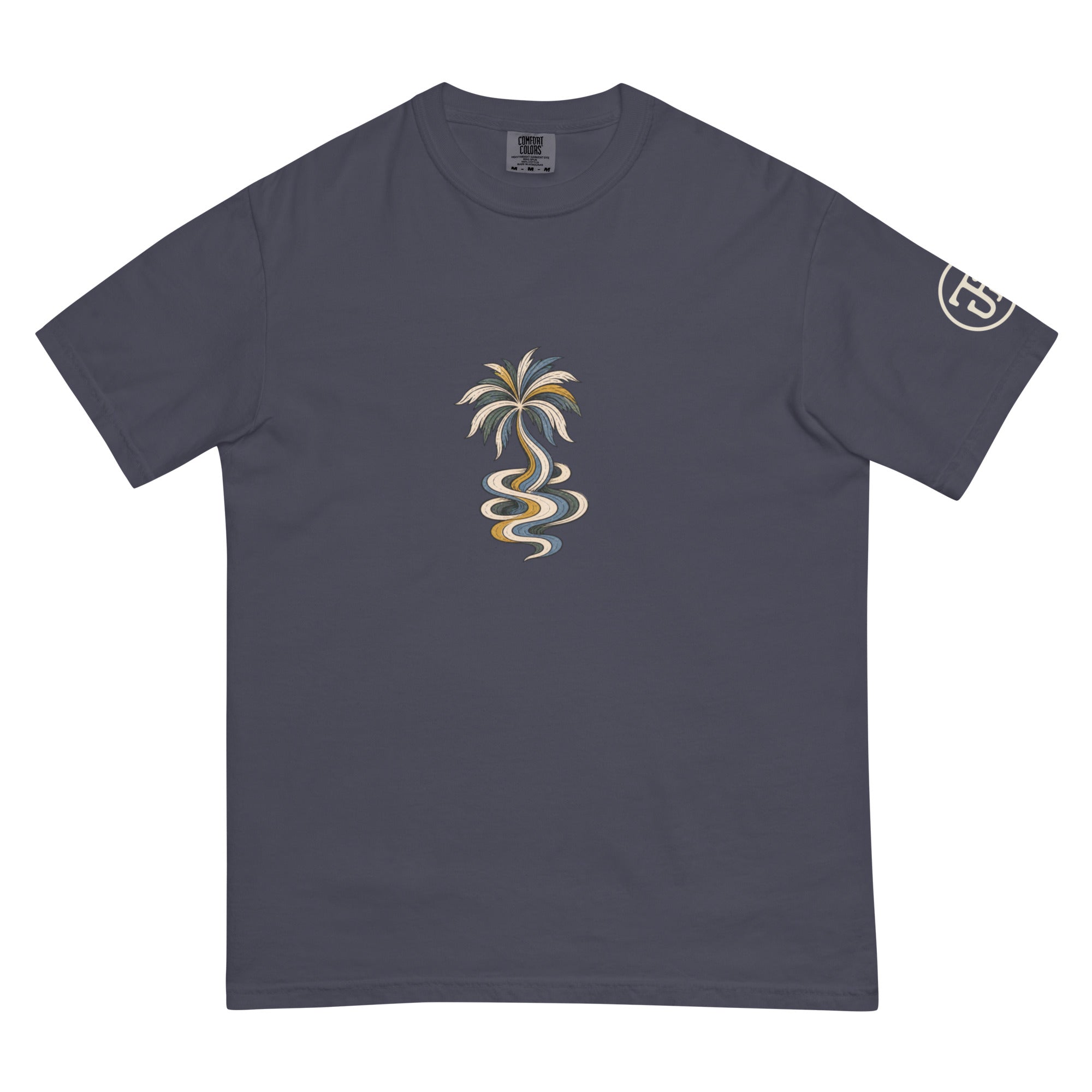 Palm Smoke II Heavyweight Tee in Navy, left sleeve