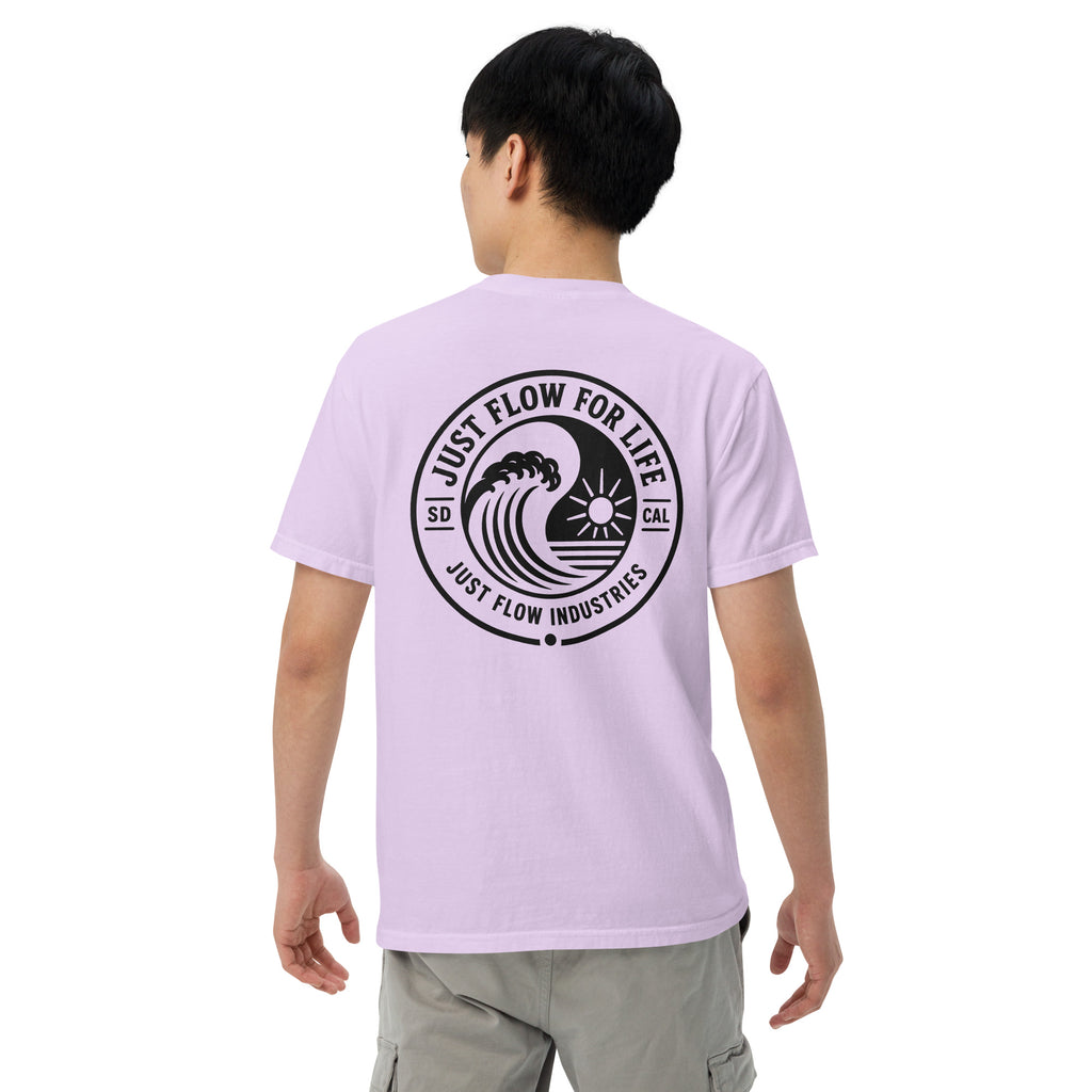 Circular Wave Crest heavyweight tee in Orchid with the black crest, back graphic