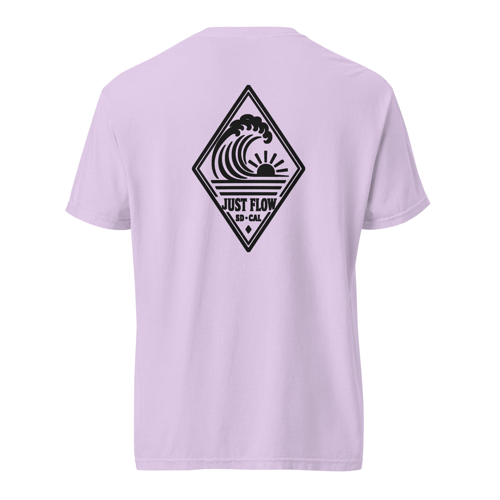 Vertical Wave Diamond heavyweight tee in Orchid with the black mark, back graphic