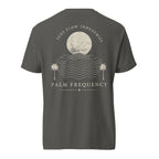 Palm Frequency Heavyweight Tee — washed Pepper, back, Palm Frequency moon and palms print