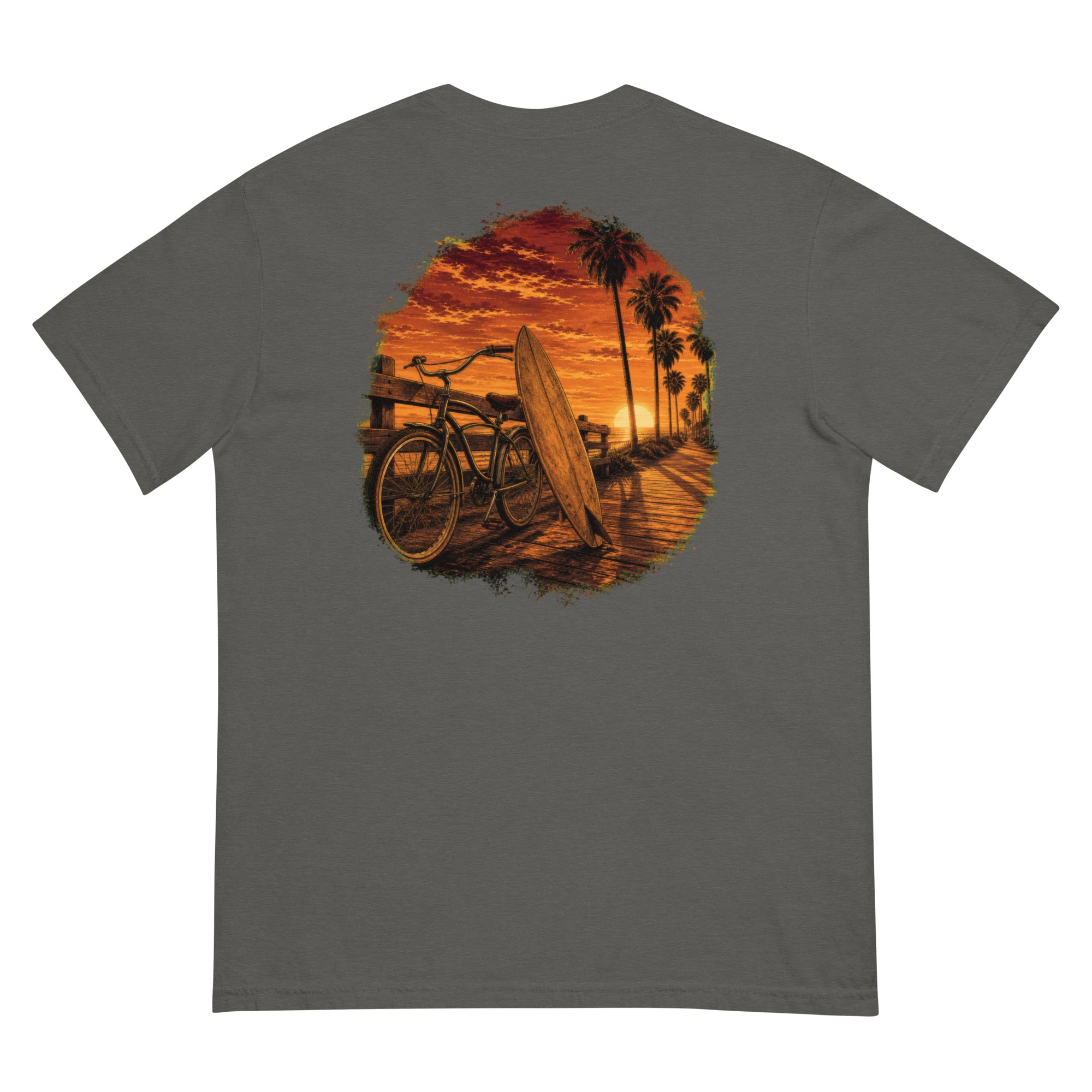 Golden Hour Beach Cruiser heavyweight tee in Pepper, back graphic