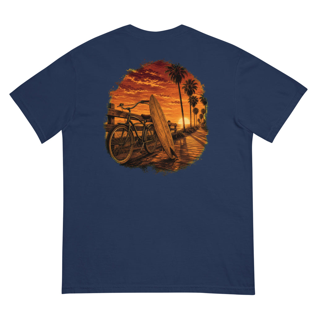 Golden Hour Beach Cruiser heavyweight tee in True Navy, back graphic