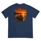 Golden Hour Jet Ski heavyweight tee in True Navy, back graphic
