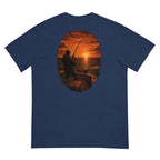 Golden Hour Offshore Fishing heavyweight tee in True Navy, back graphic