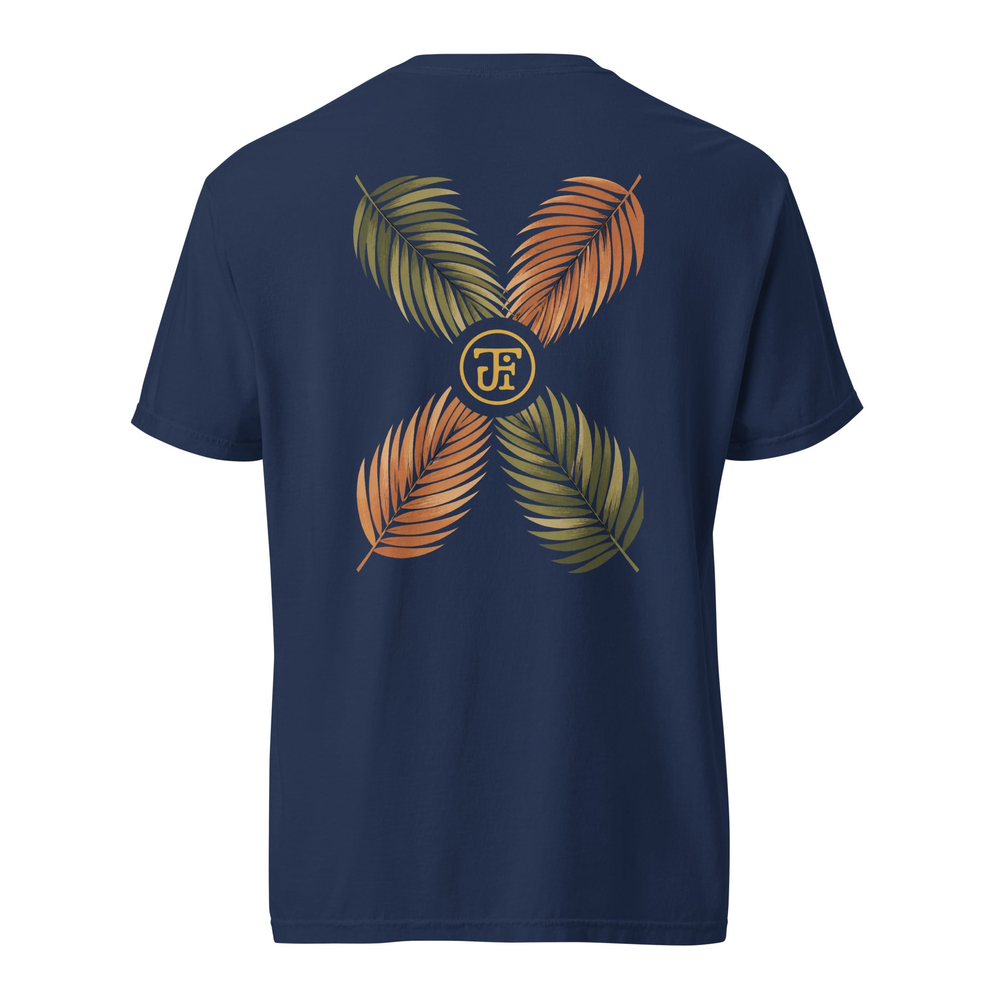 Palm Frond Heavyweight Tee in True Navy, back print