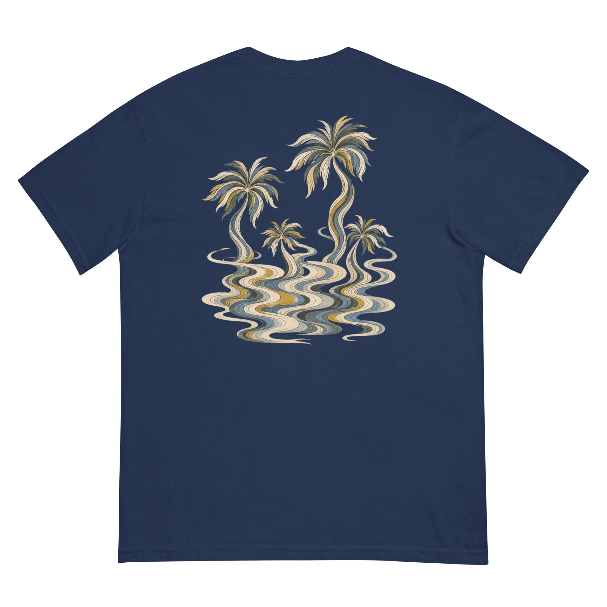 Palm Smoke II Heavyweight Tee in True Navy, back print