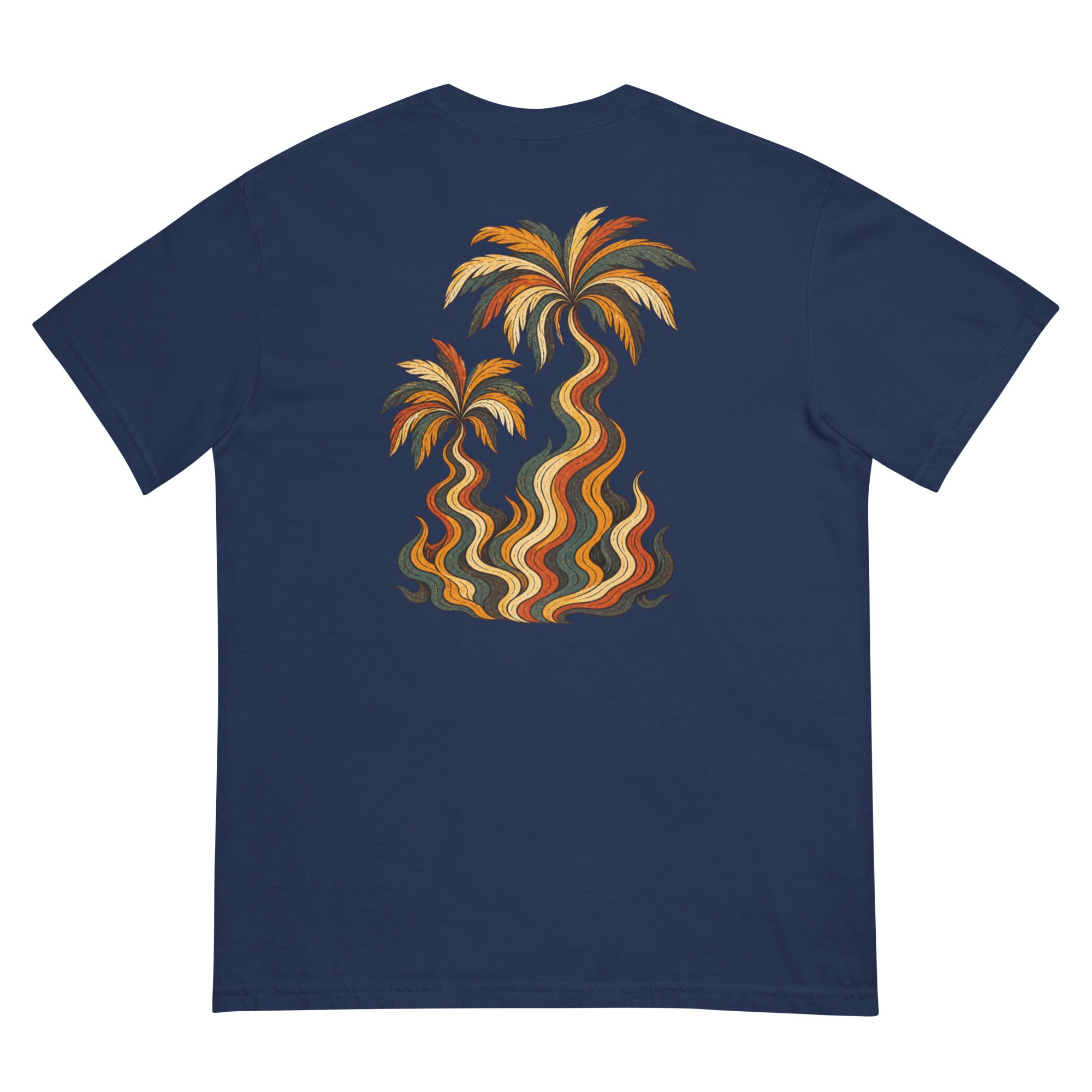 Palm Smoke Heavyweight Tee in True Navy, back print