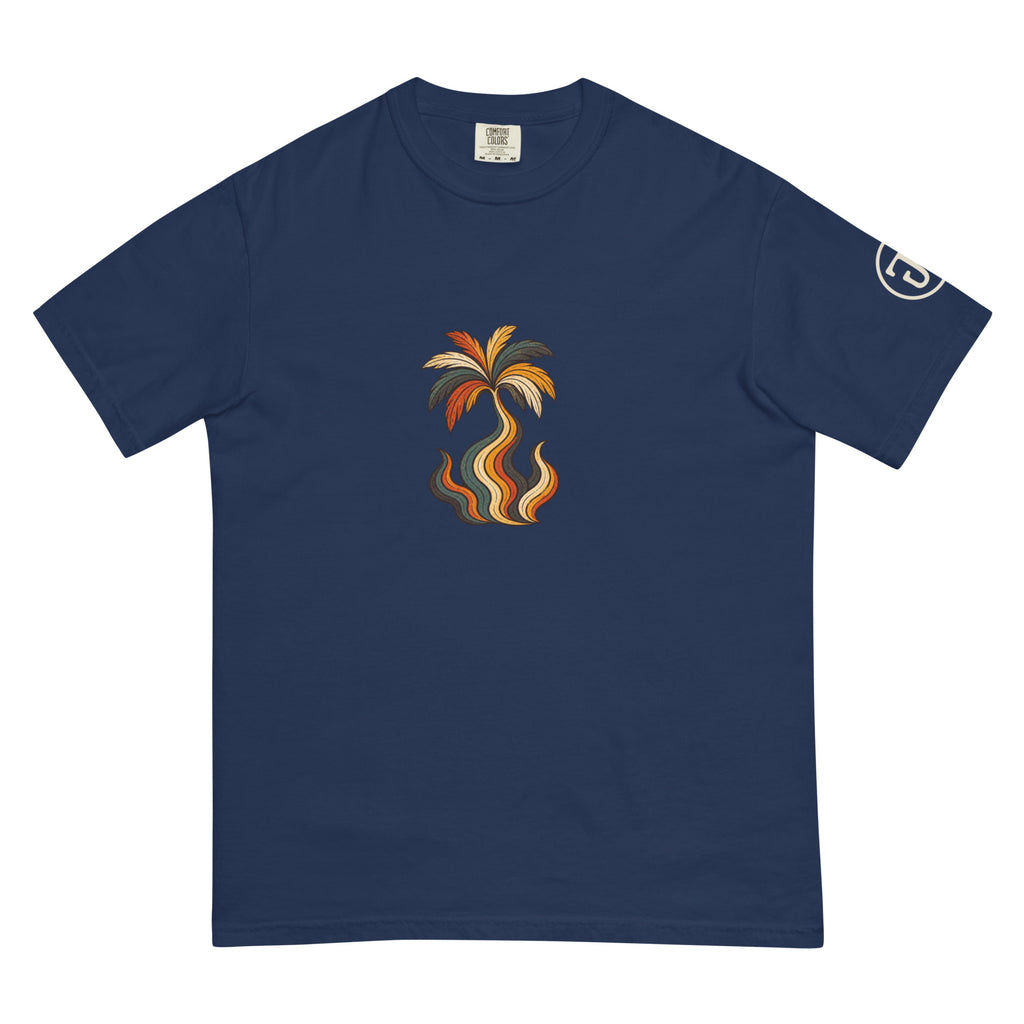 Palm Smoke Heavyweight Tee in True Navy, left sleeve