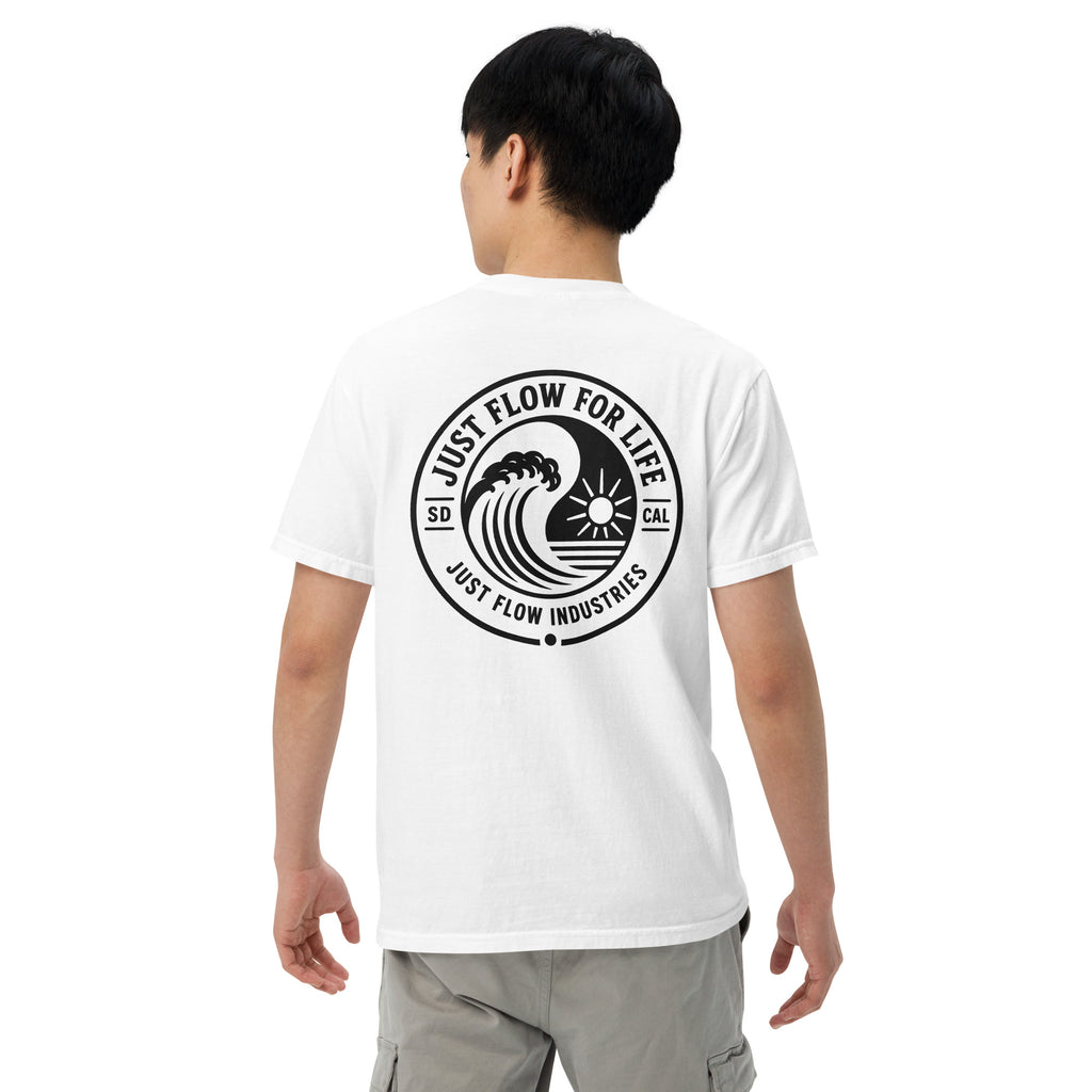 Circular Wave Crest heavyweight tee in White with the black crest, back graphic