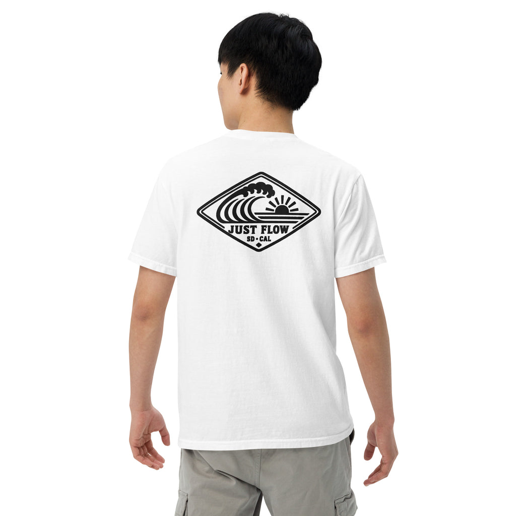 Horizontal Wave Diamond heavyweight tee in White with the black mark, back graphic