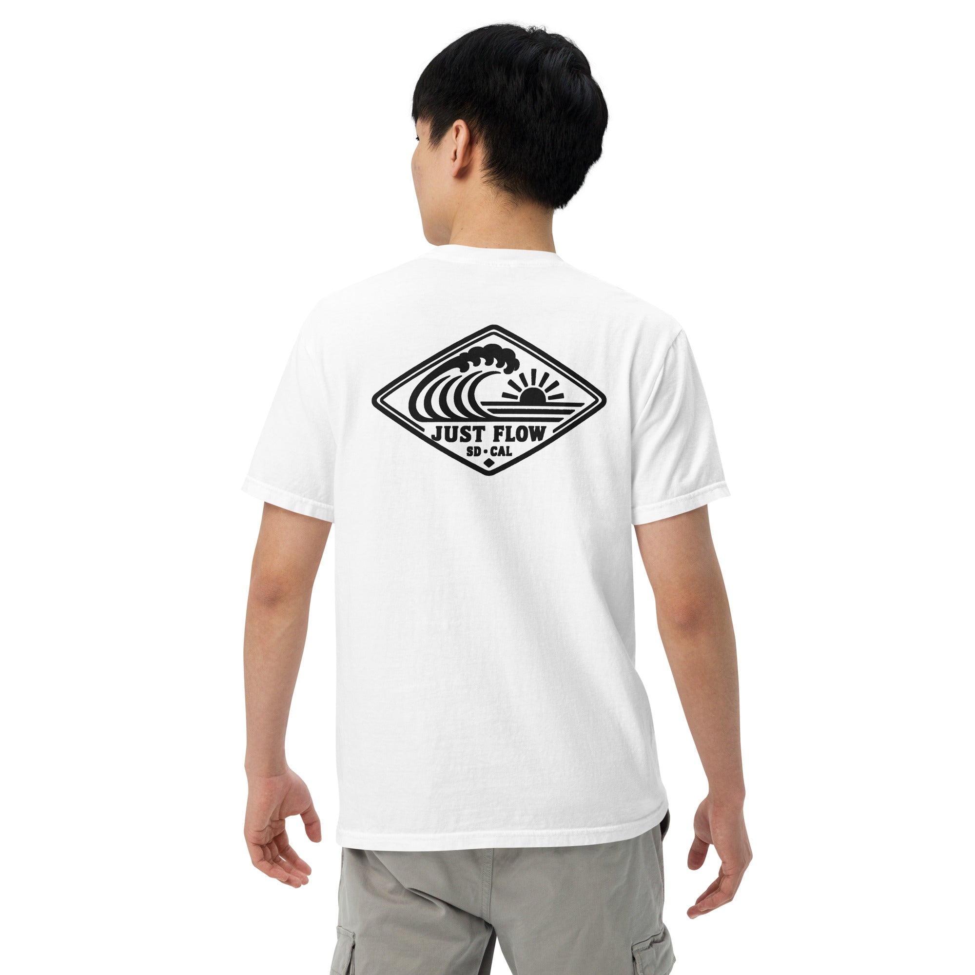 Horizontal Wave Diamond heavyweight tee in White with the black mark, back graphic