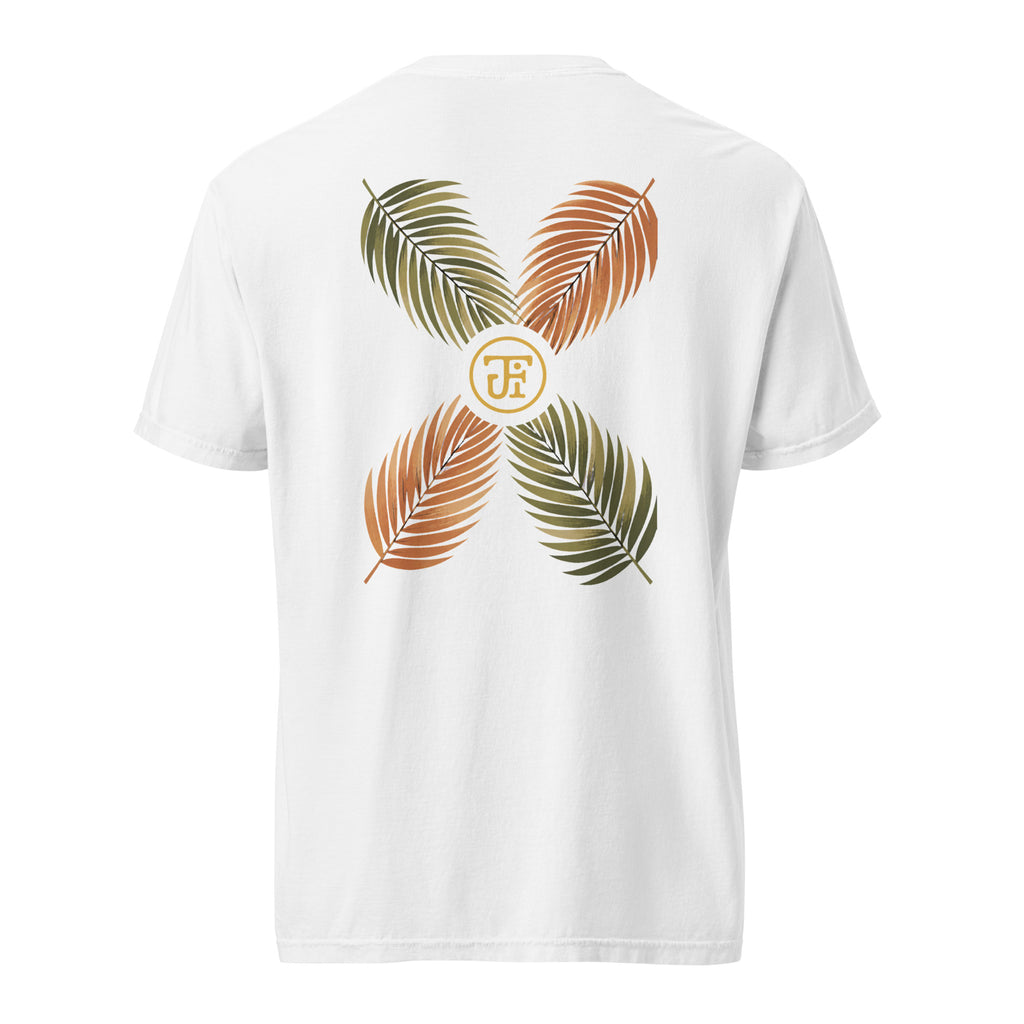 Palm Frond Heavyweight Tee in White, back print