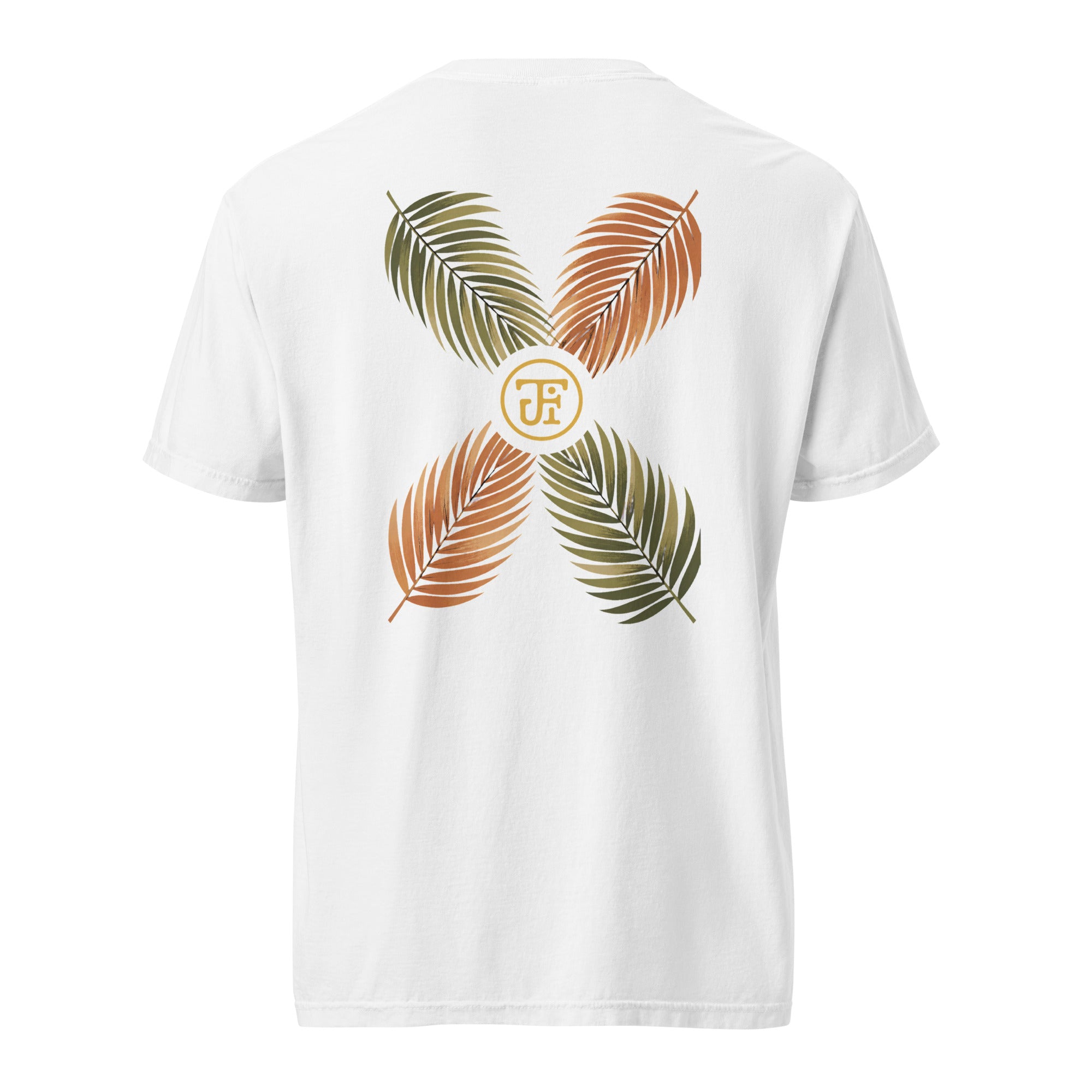 Palm Frond Heavyweight Tee in White, back print