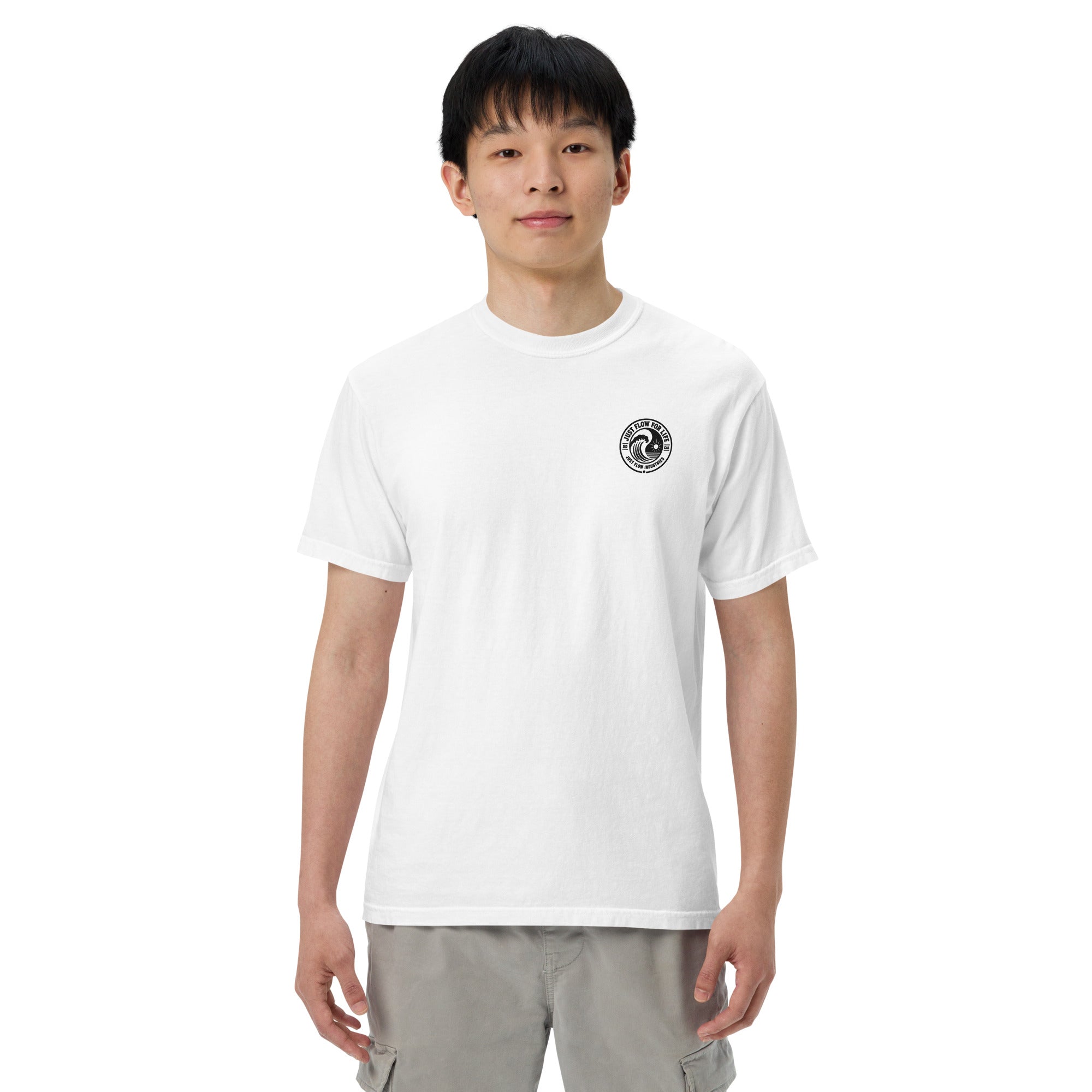 Circular Wave Crest heavyweight tee in White with the black crest, front