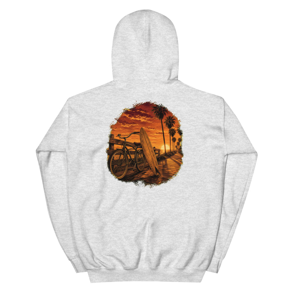 Golden Hour Beach Cruiser hoodie in Ash, back graphic