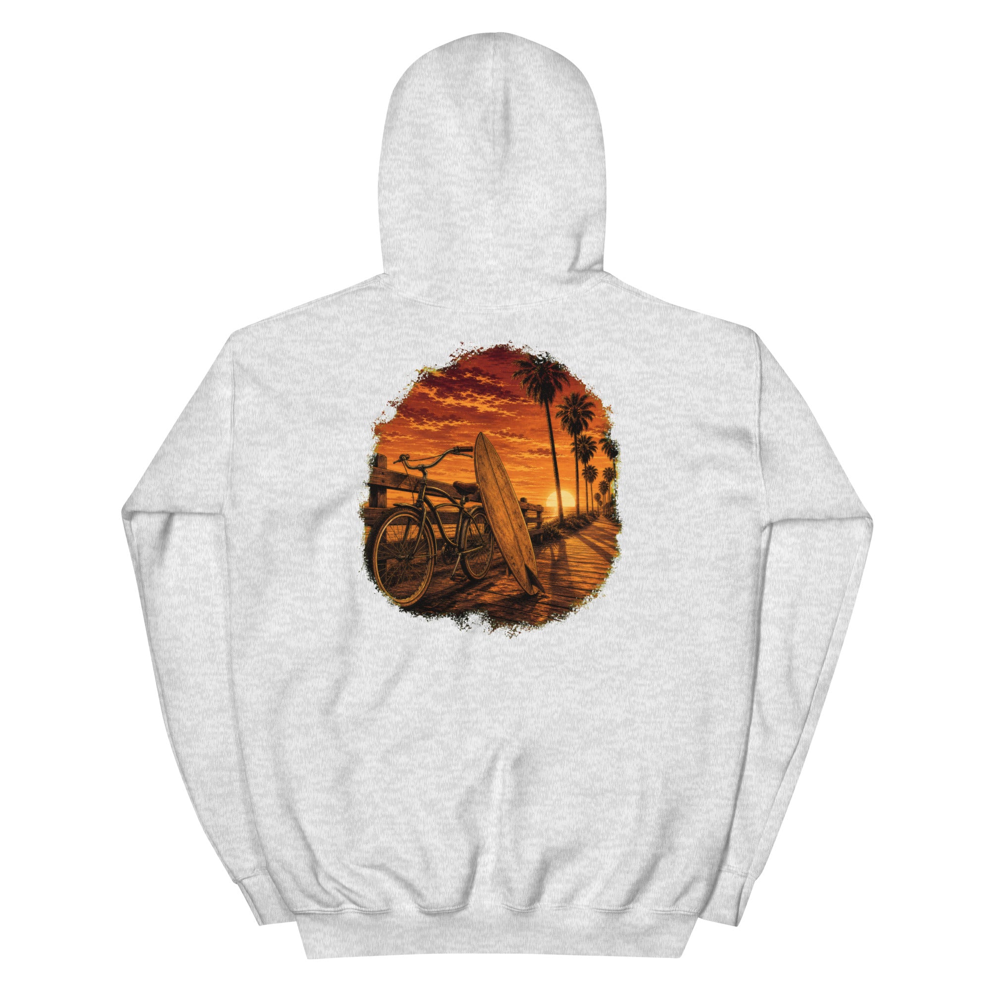 Golden Hour Beach Cruiser hoodie in Ash, back graphic