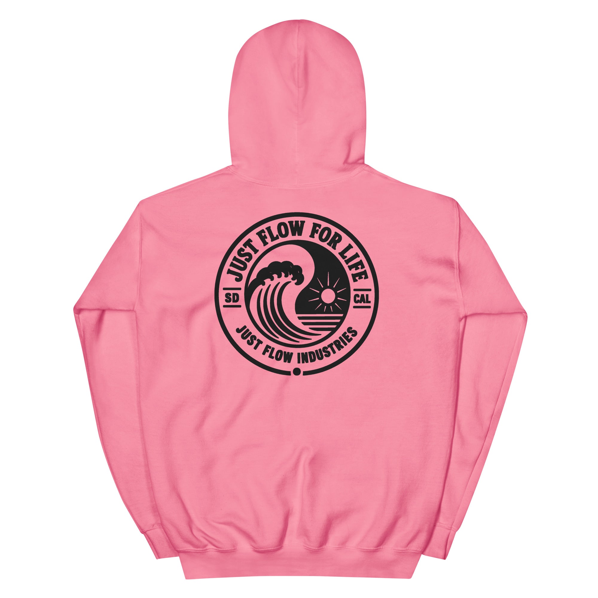 Circular Wave Crest hoodie in Azalea with the black crest, back graphic
