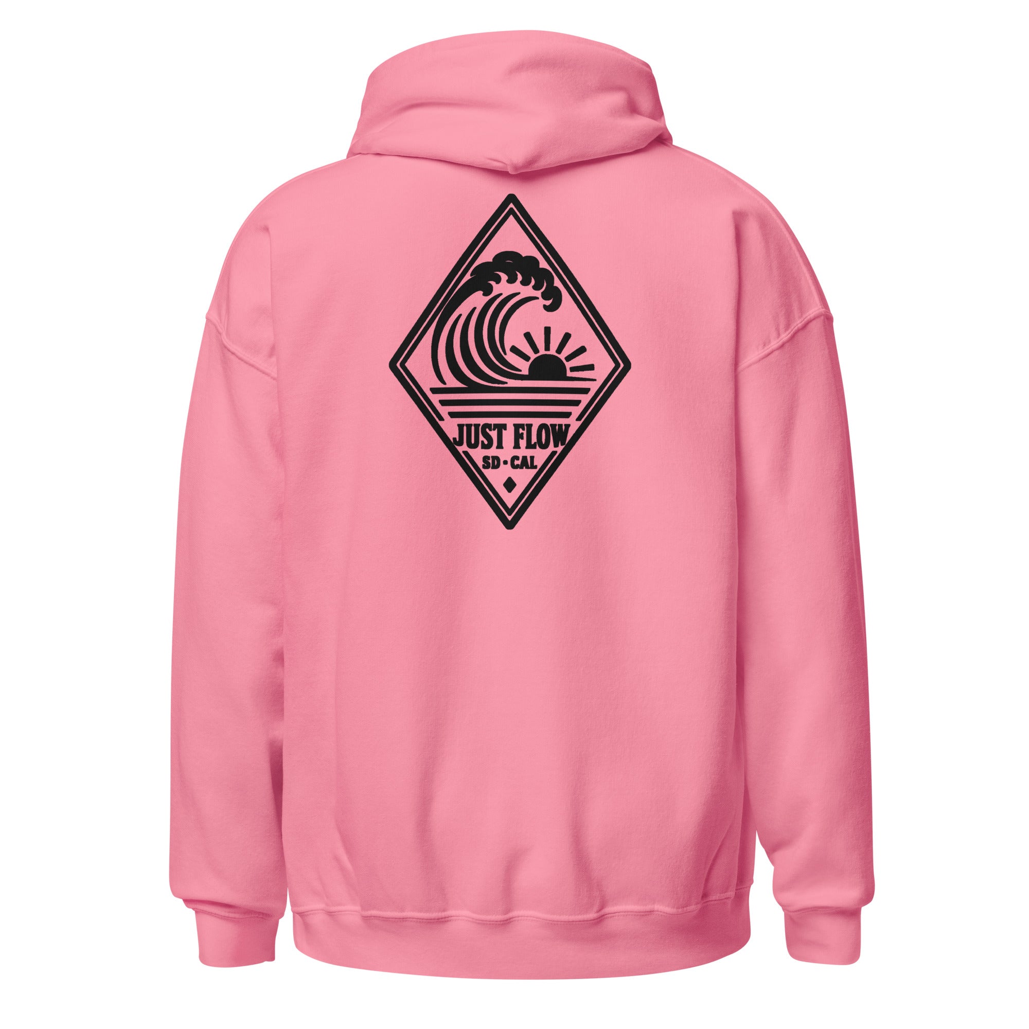 Vertical Wave Diamond hoodie in Azalea with the black mark, back graphic