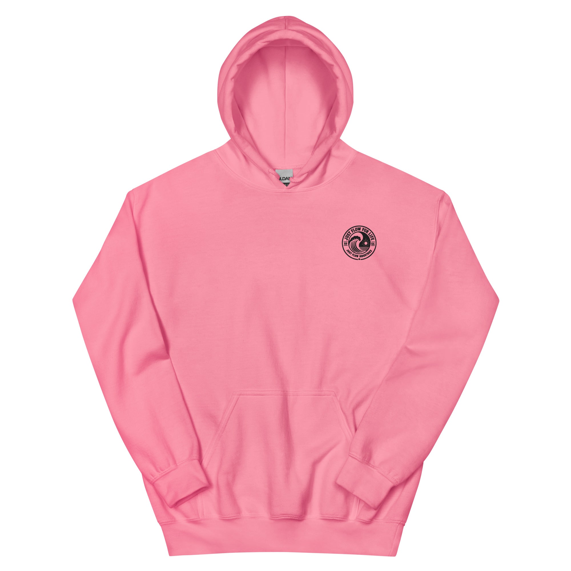 Circular Wave Crest hoodie in Azalea with the black crest, front