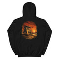 Golden Hour Lifeguard Tower hoodie in Black, back graphic