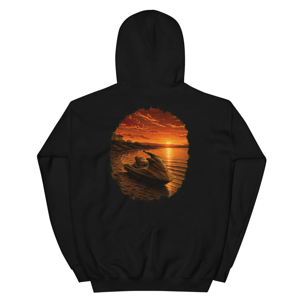 Golden Hour Jet Ski hoodie in Black, back graphic
