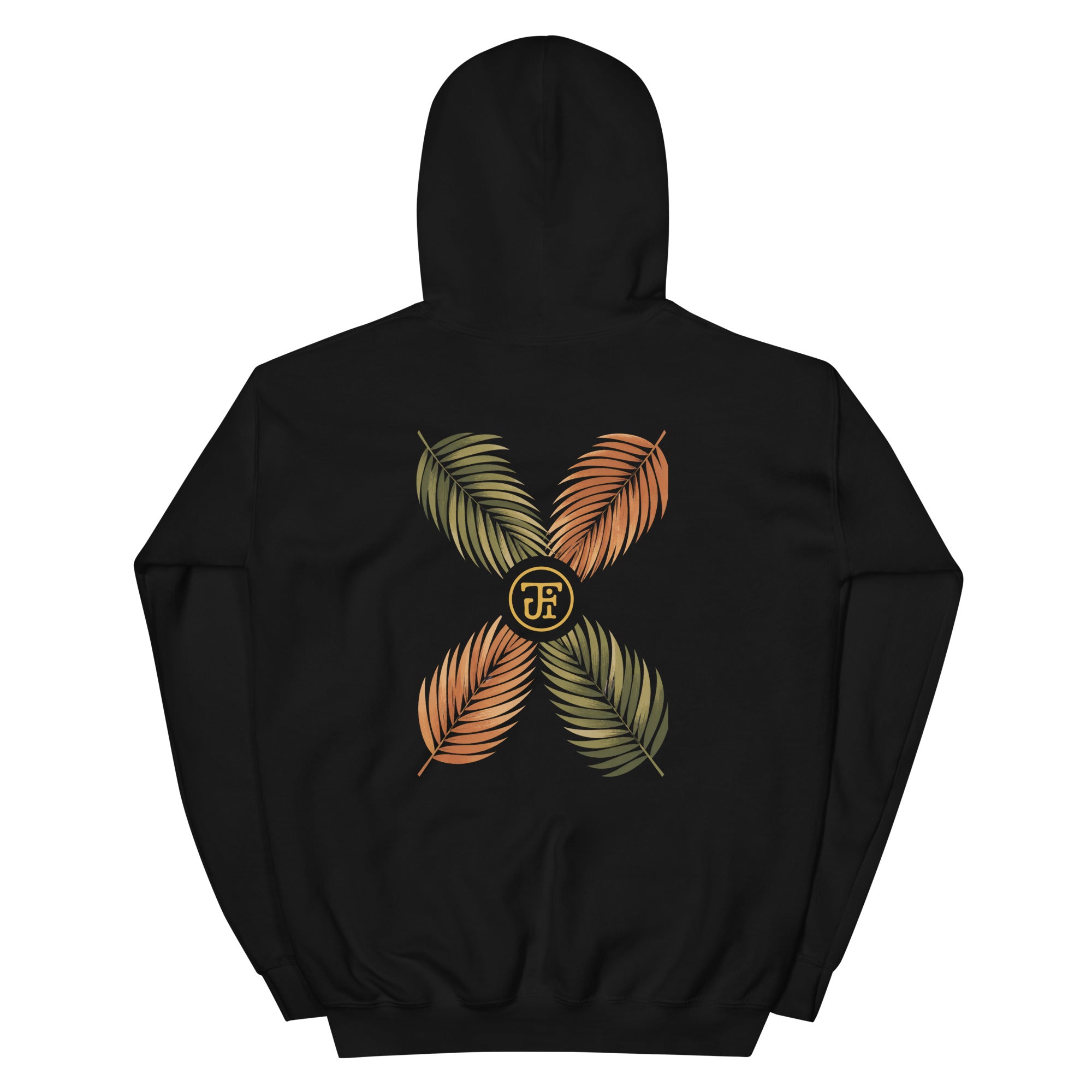 Palm Frond Hoodie in Black, back print