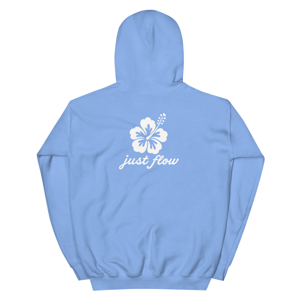 Hibiscus Script Hoodie in Carolina Blue, back print