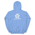 Hibiscus Script Hoodie in Carolina Blue, back print