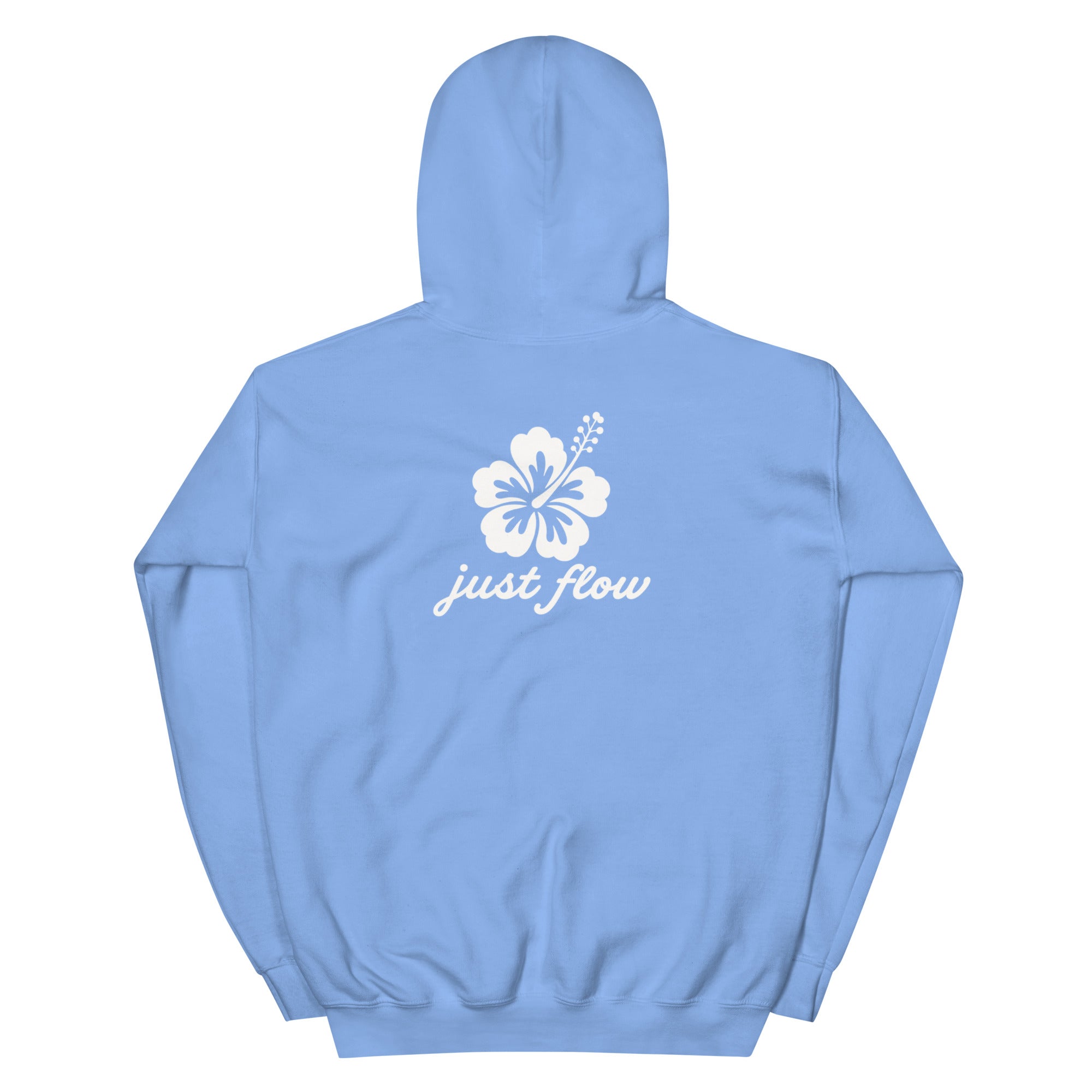 Hibiscus Script Hoodie in Carolina Blue, back print