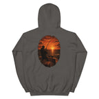 Golden Hour Offshore Fishing hoodie in Charcoal, back graphic