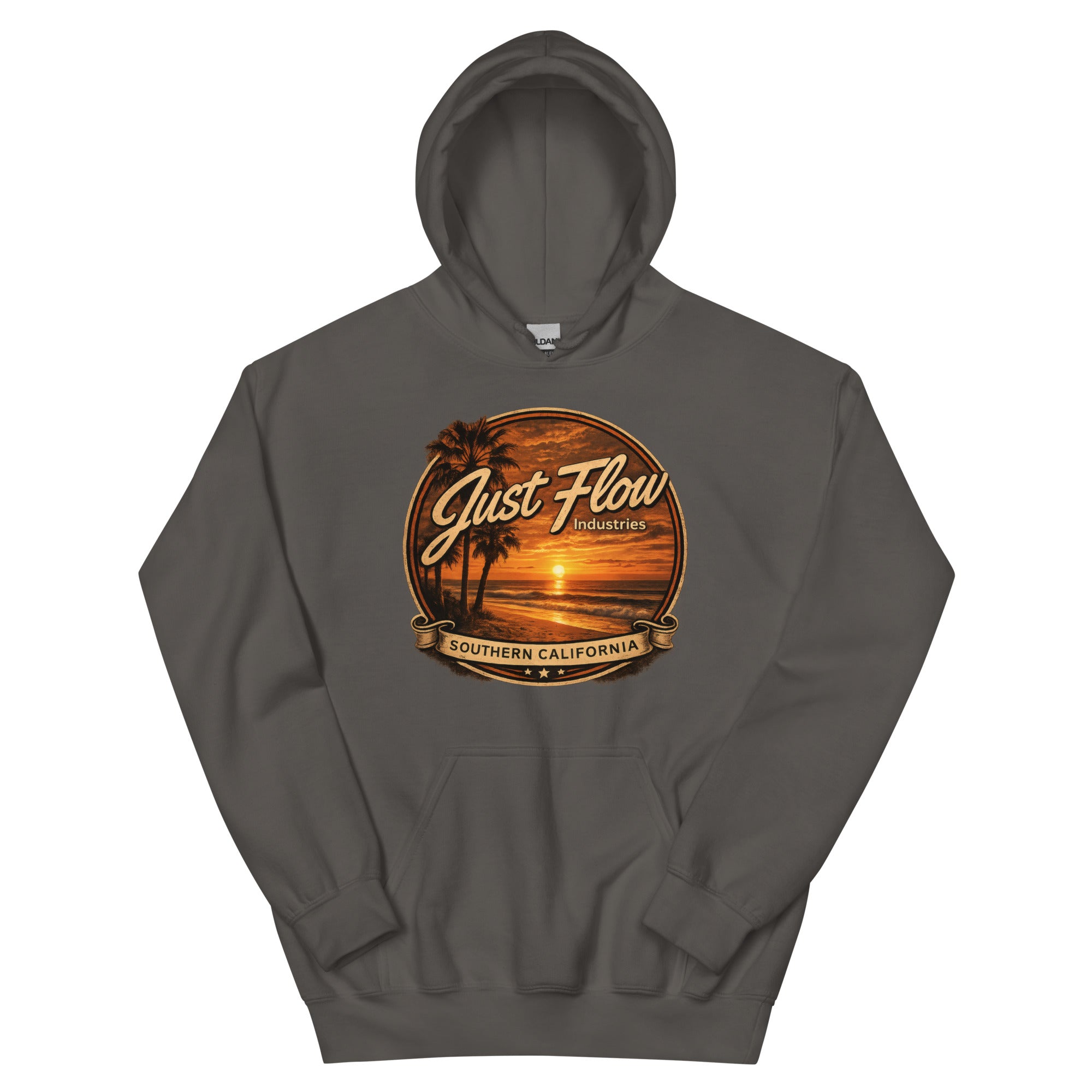 Golden Hour Feature hoodie in Charcoal, front badge