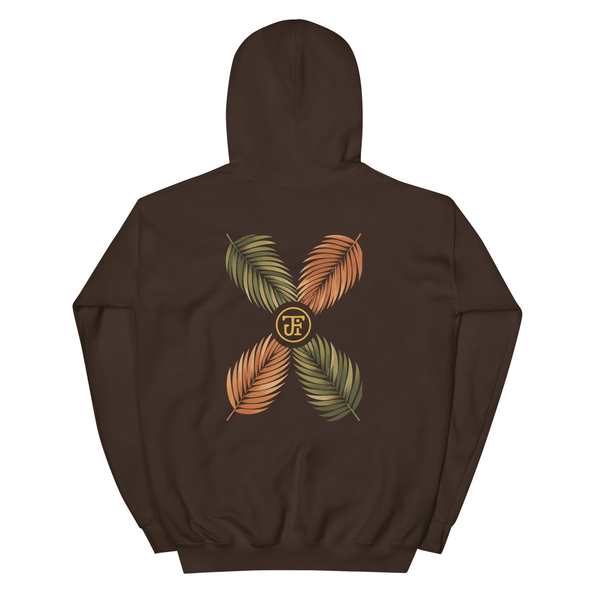Palm Frond Hoodie in Dark Chocolate, back print