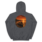 Golden Hour Jet Ski hoodie in Dark Heather, back graphic