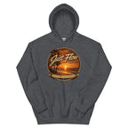 Golden Hour Feature hoodie in Dark Heather, front badge