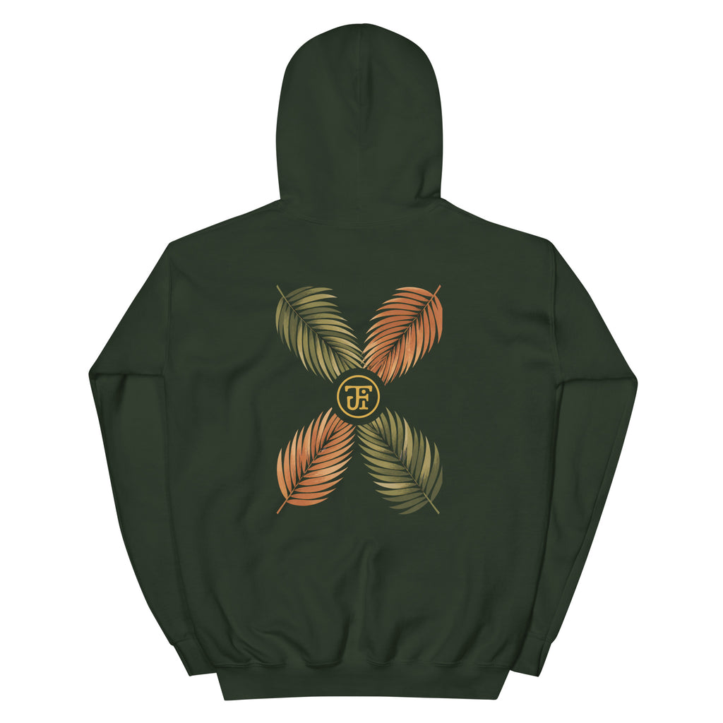 Palm Frond Hoodie in Forest Green, back print