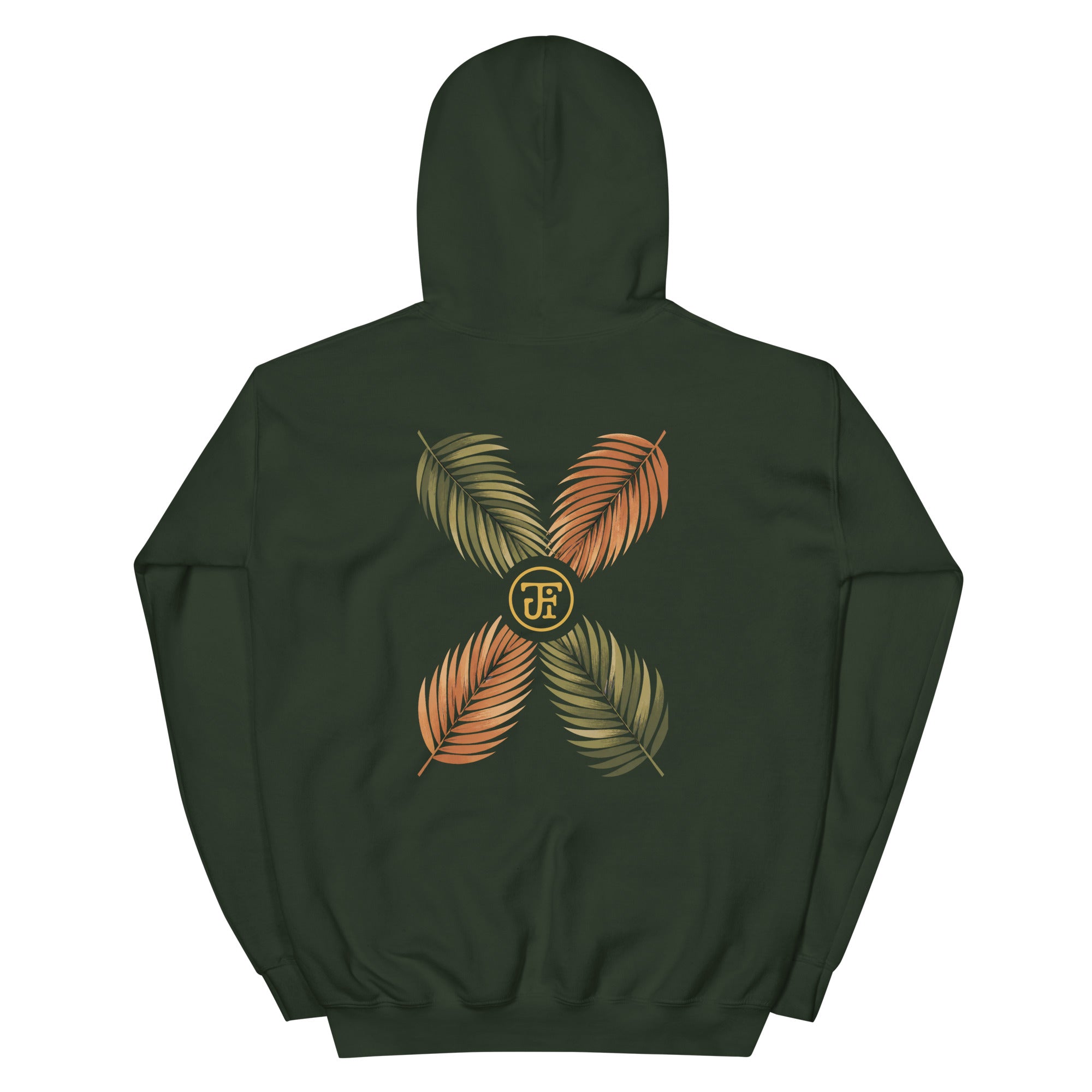 Palm Frond Hoodie in Forest Green, back print