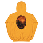 Golden Hour Offshore Fishing hoodie in Gold, back graphic