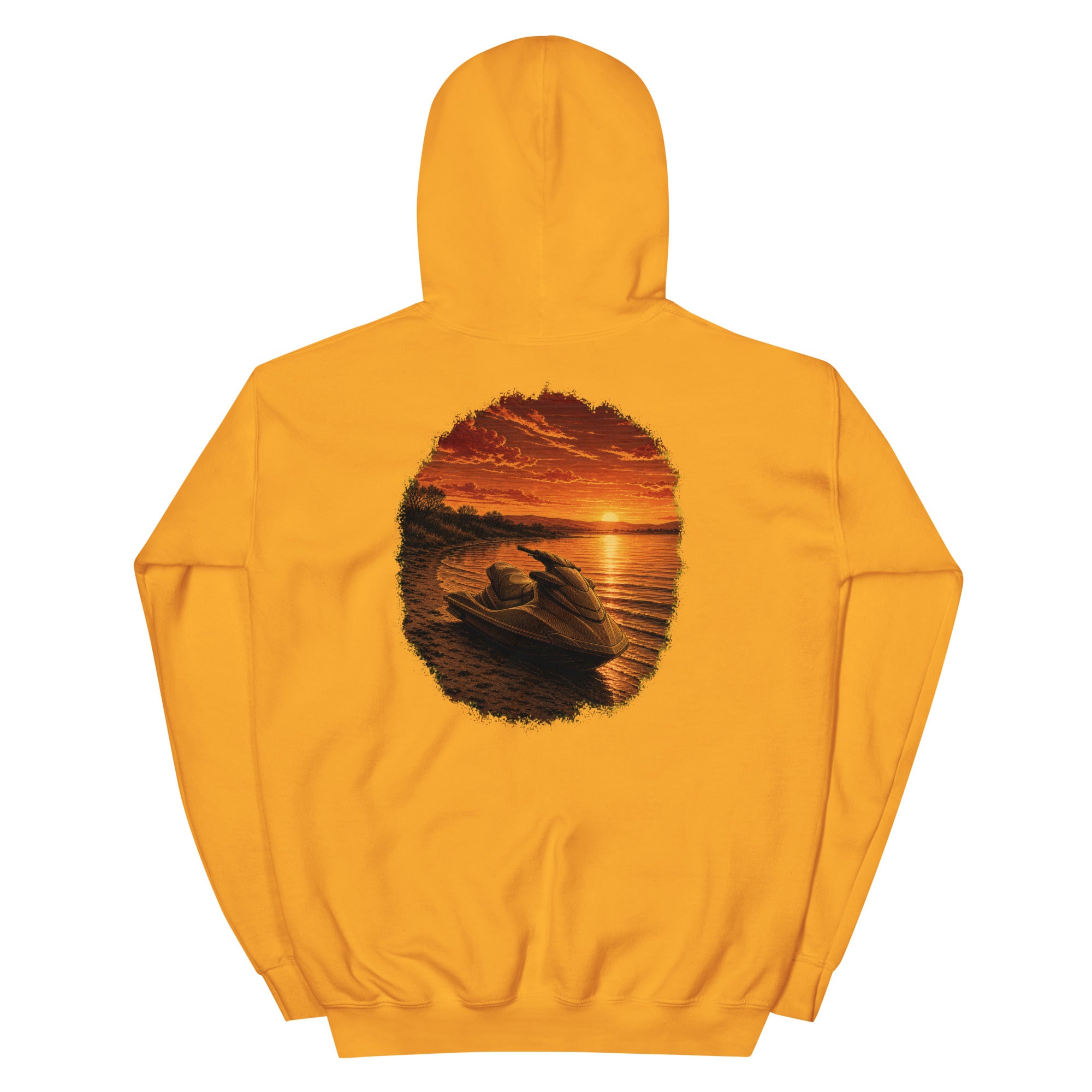 Golden Hour Jet Ski hoodie in Gold, back graphic