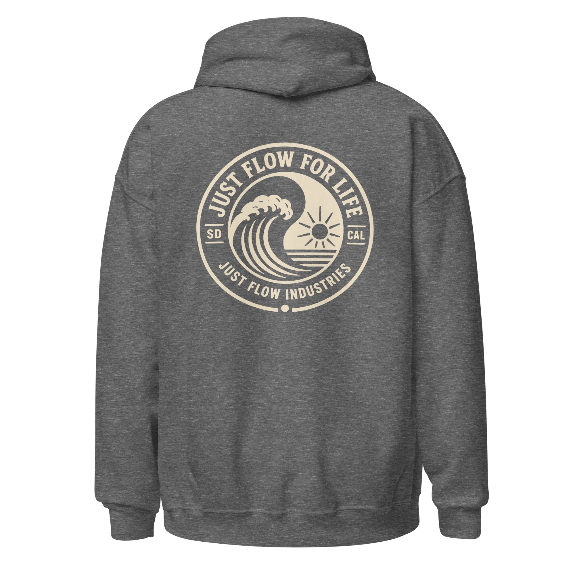 Circular Wave Crest hoodie in Graphite Heather with the bone crest, back graphic