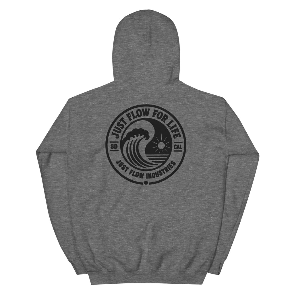 Circular Wave Crest hoodie in Graphite Heather with the black crest, back graphic