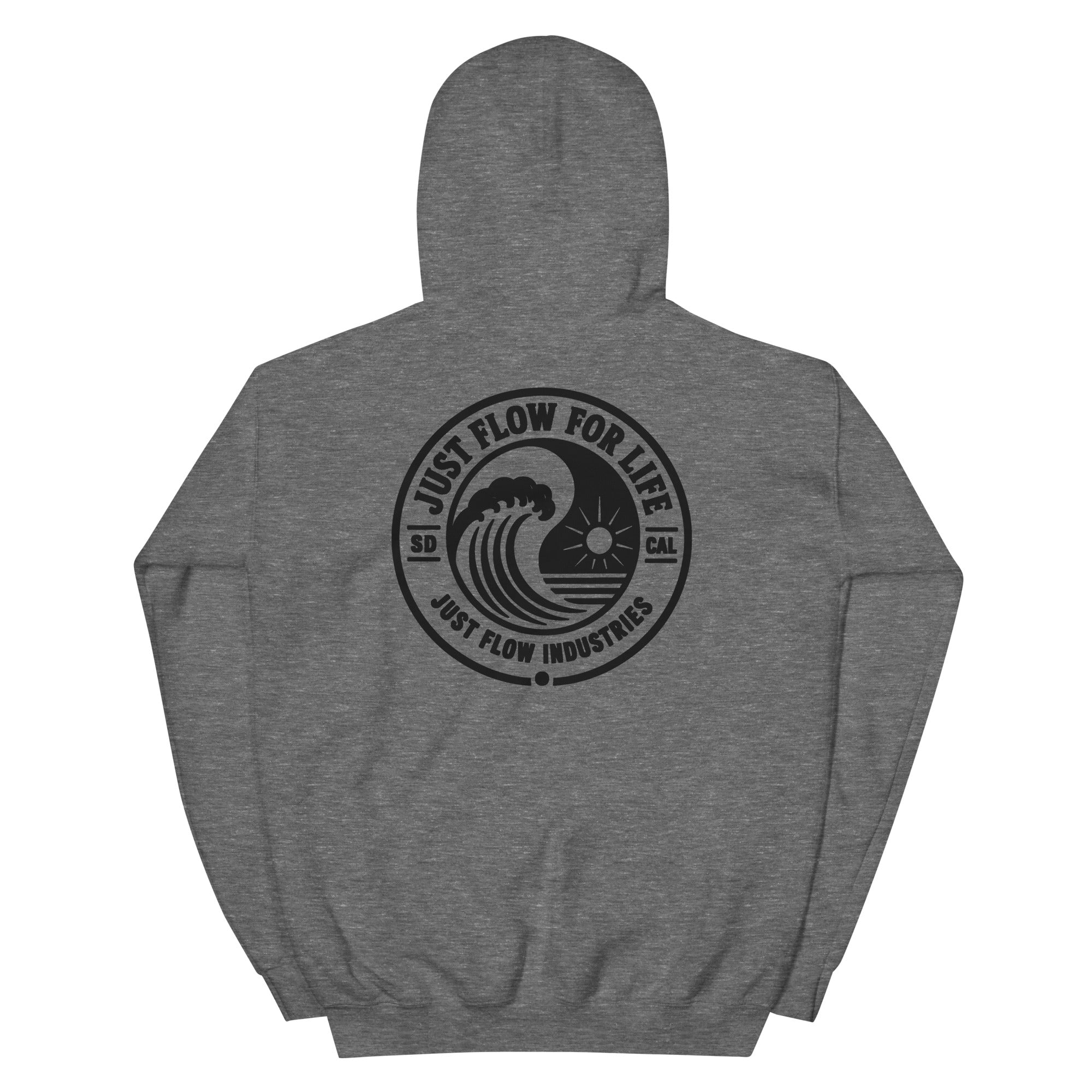 Circular Wave Crest hoodie in Graphite Heather with the black crest, back graphic