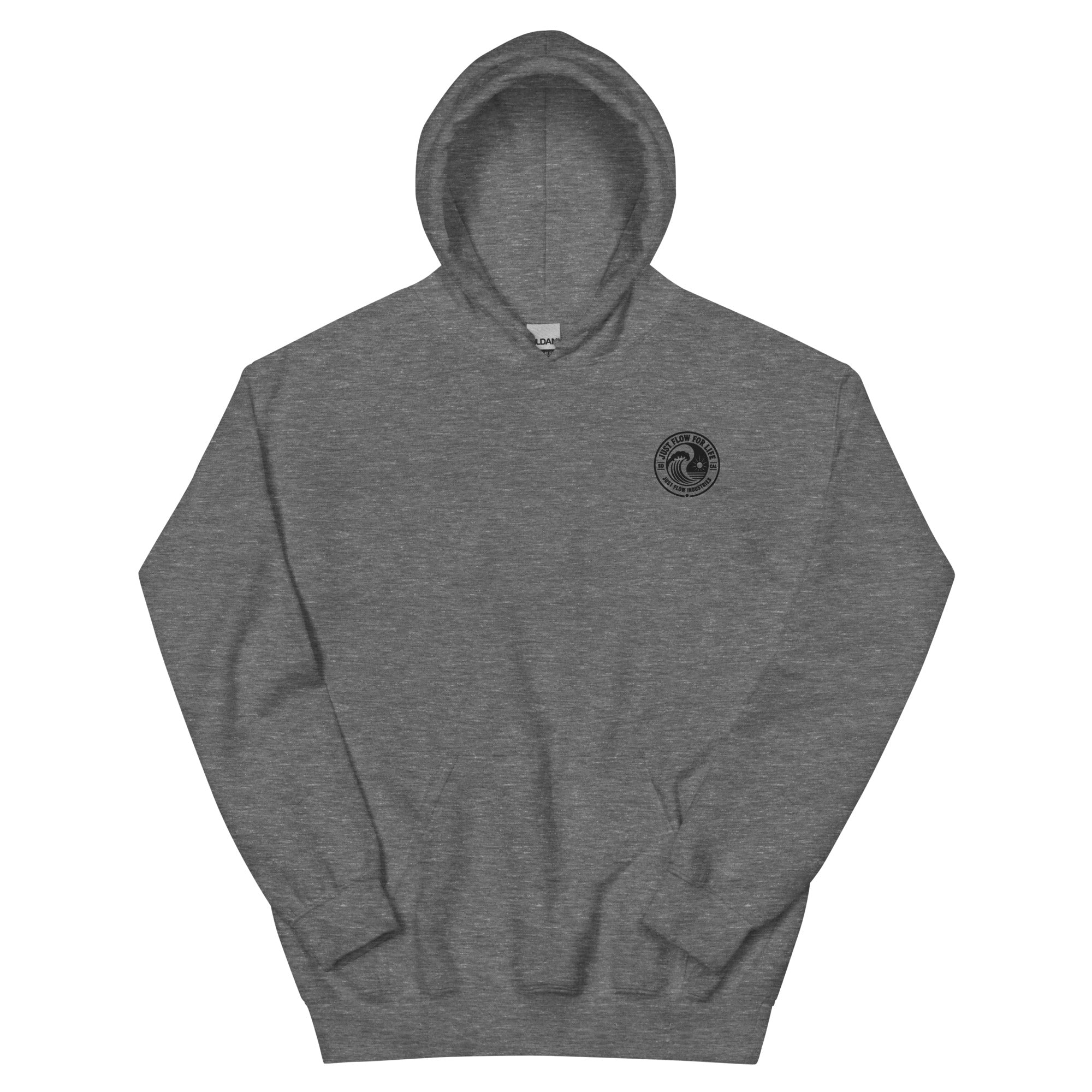 Circular Wave Crest hoodie in Graphite Heather with the black crest, front