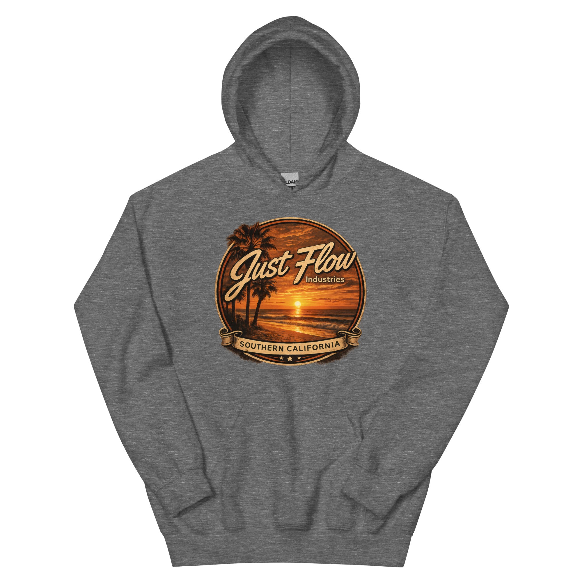 Golden Hour Feature hoodie in Graphite Heather, front badge